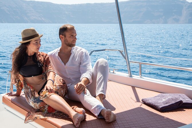Diamond 36 Private Motor Yacht Caldera Cruise - Volcano hot springs swim, plus a real meal onboard