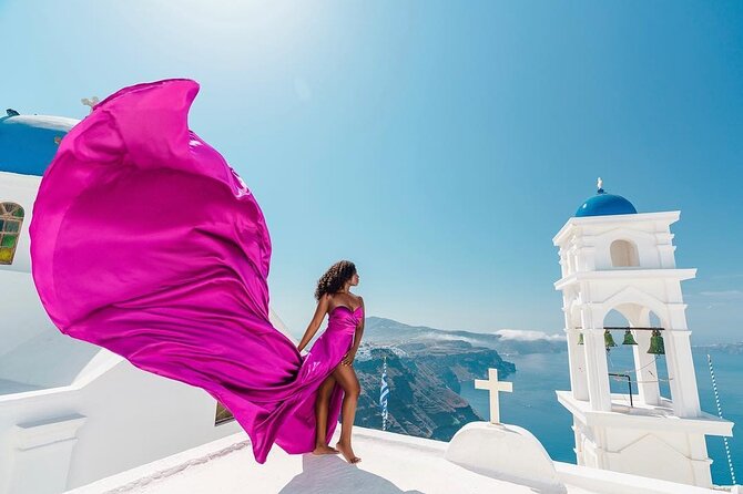 Exclusive Santorini Flying Dress Photoshoot with Pickup - How a flying dress shoot actually plays out in Santorini