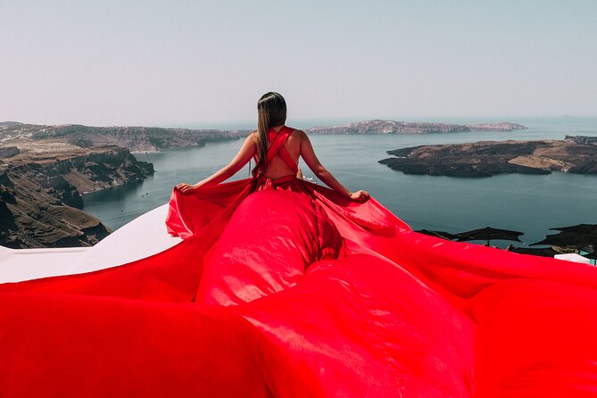 Exclusive Santorini Flying Dress Photoshoot with Pickup - Stop 2 and the Imerovigli indoor prep time: fast, focused, and private
