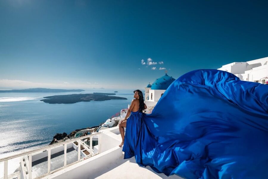 Flying dress Photoshoot in Santorini with Hotel Pickup - Why a Flying Dress Shoot Works So Well in Santorini