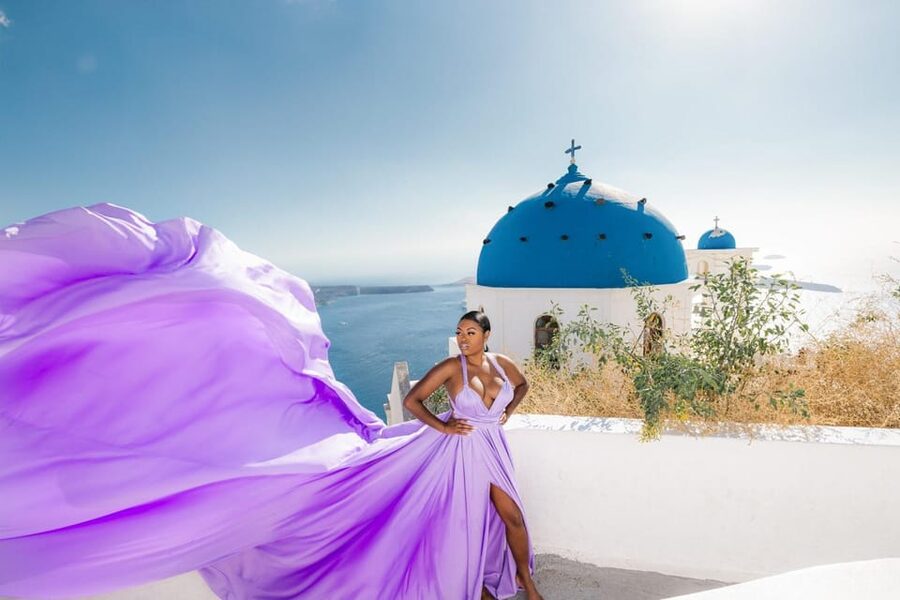 Flying dress Photoshoot in Santorini with Hotel Pickup - Transport That Doesn’t Add Stress (Private, Planned, and Timed)