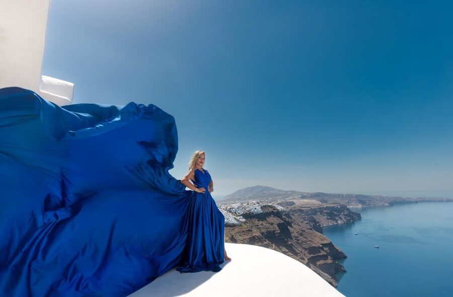 Flying dress Photoshoot in Santorini with Hotel Pickup - What Makes the Experience Feel Special Day-of