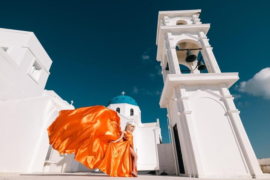 Flying dress Photoshoot in Santorini with Hotel Pickup - Price and Value Check for $141 Per Person