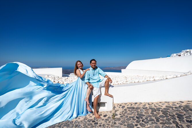 Flying Dress photoshoot Santorini w pick up & return - The Photography Plan: Blue Domes, Caldera Cliffs, Volcano Views