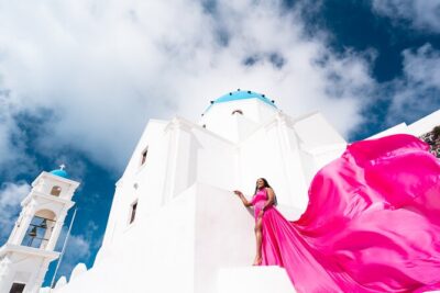 GROUP FLYING DRESS PHOTOSHOOT in Santorini