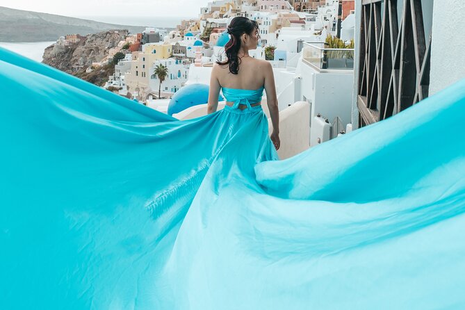 Oia Flying Dress Photoshoot Santorini - Using Oia light in a tight one-hour window