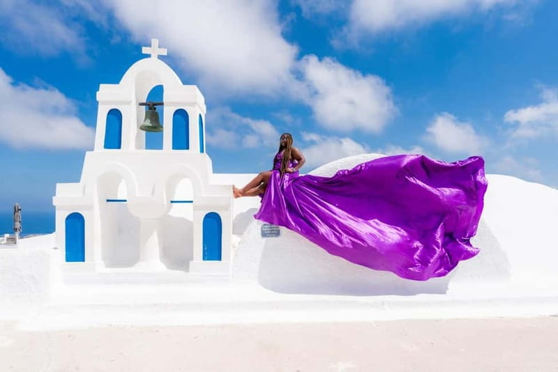 Oia: Santorini Photoshoot with Flying Dress Rental Option - The flying dress setup, and how the assistant changes the experience