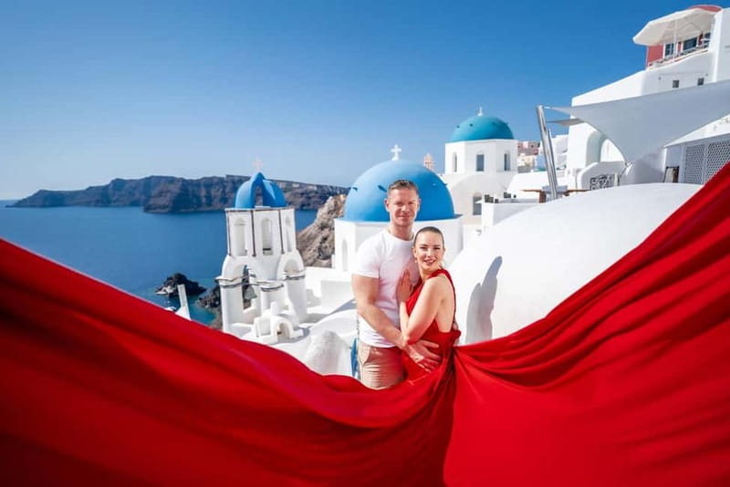 Oia: Santorini Photoshoot with Flying Dress Rental Option - The one-hour route: from marble streets to blue domes