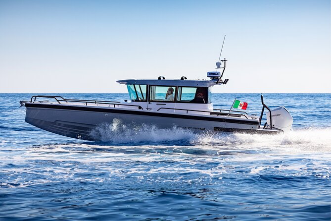 Private Axopar 37 MotorYacht Cruise in Santorini w/ Snack & Drink - Lunch on a small island: the break your day needs
