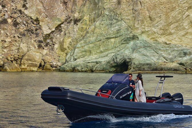 Private Boat Tour of Santorini - Red Beach swim stop: the 200-meter off-shore detail