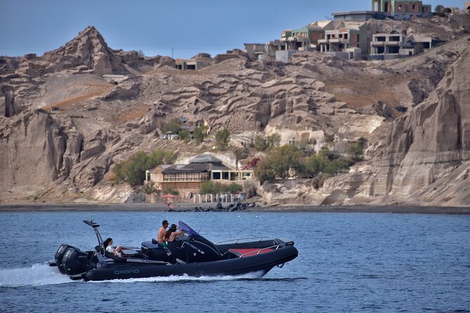 Private Boat Tour of Santorini - Cruising the south coast: White Rock and White Beach views