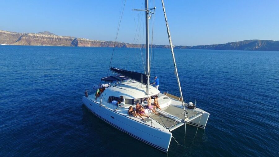 Santorini: 7-Hour Private Catamaran Cruise with Food & Drink - Mesa Pigadia sunset: your last 75 minutes are the payoff
