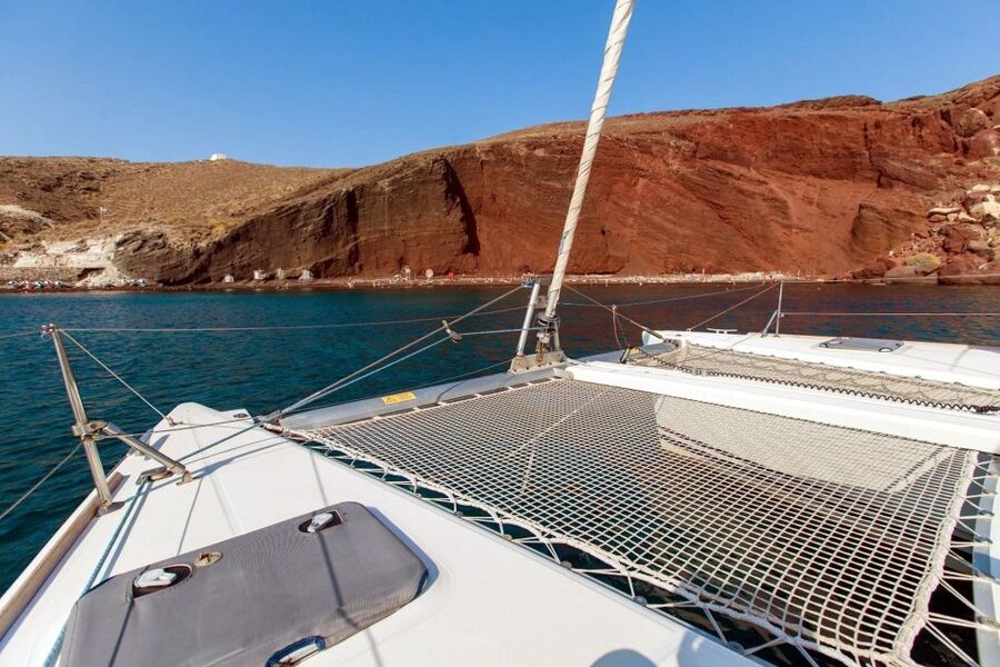 Santorini: 7-Hour Private Catamaran Cruise with Food & Drink - Snorkeling gear, water time, and staying comfortable