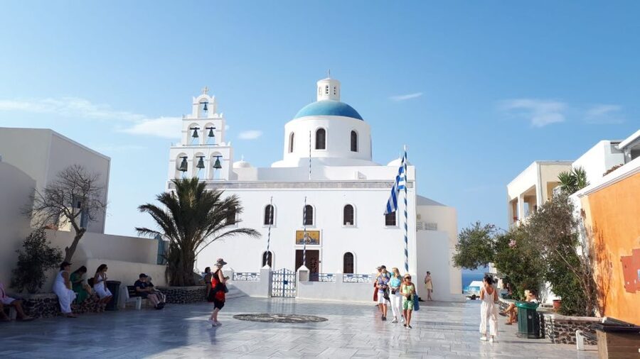 Santorini: Blue Domes Private Experience - Firostefani and Three Bells Church for a quieter, finishing-angle view