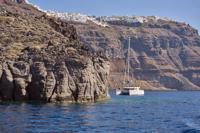 Santorini: Caldera Classic Catamaran Cruise w/ Meal & Drinks - Nea Kameni Volcano Waters: The Part You Can Smell