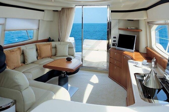 Santorini Caldera: Private Flybridge Yacht Experience - Mesa Pigadia and the Black Mountain waters for short snorkeling