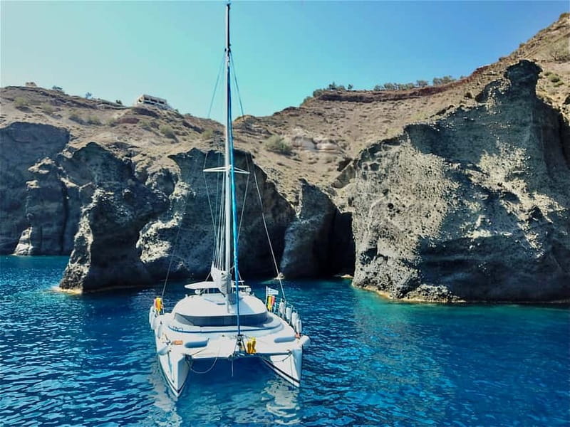 Santorini: Catamaran Cruise with Food and Drinks - Hot Springs near Palea Kameni: soaking time with real cautions