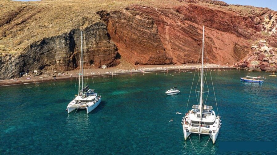 Santorini: Catamaran Cruise with Lunch, Drinks, & Oia Visit - Palea Kameni hot springs and the Volcano storyline
