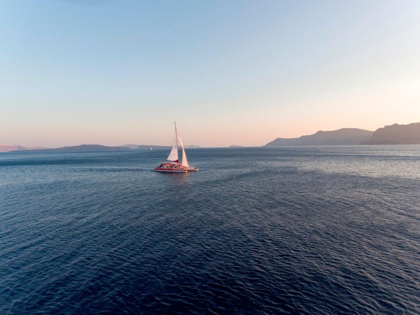 Santorini: Cruise Catamaran with BBQ & Drinks Day or Sunset - Nea Kameni Hot Springs, Plus a Real Swim Moment