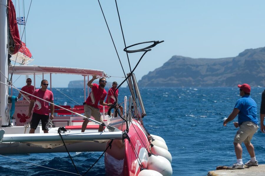 Santorini: Dream Catcher 5-hour Sailing Trip in the Caldera - BBQ lunch in a secluded bay, plus drinks included