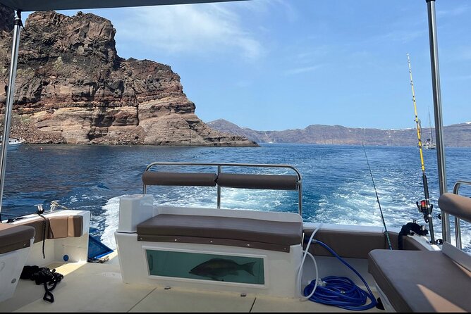 Santorini Fishing Private Cruise boat tour - BBQ, Snorkeling - Meeting at Ormos Ammoudiou and getting set up fast