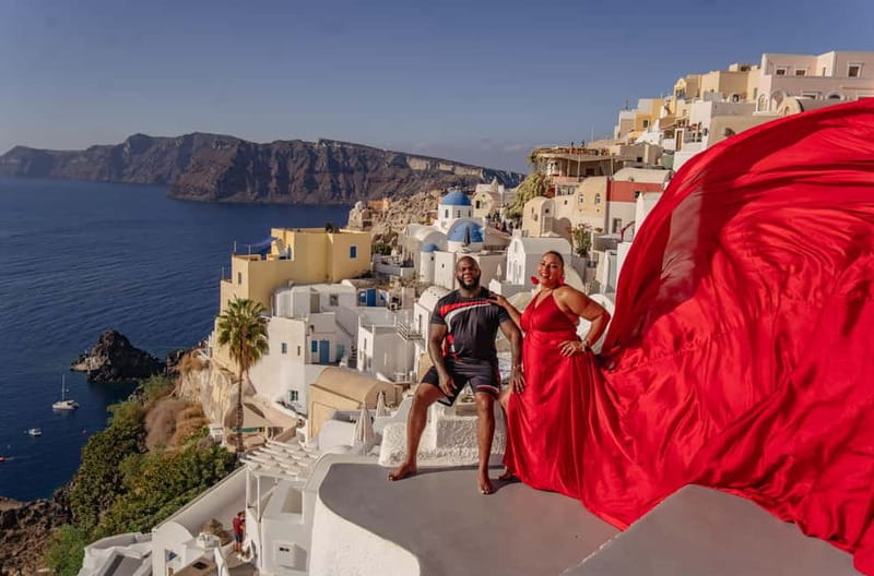 Santorini: Flying Dress Photoshoot Private Entry to Blue Dom - Picking your backdrop: Oia, Imerovigli, Fira, or right at your hotel