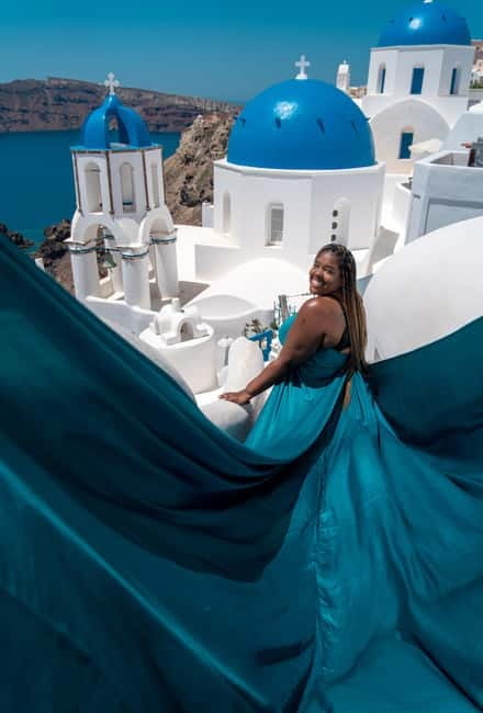 Santorini: Flying Dress Photoshoot Private Entry to Blue Dom - Private entry and the 30-minute timing that fits real vacation days