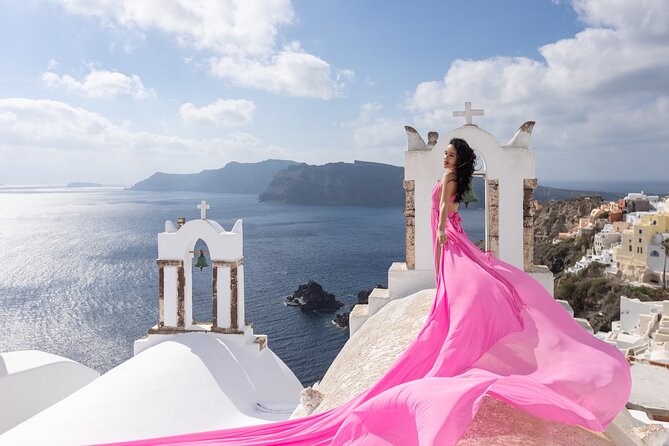 Santorini Flying Dress Photoshoot with a Pro Photographer - The Blue Dome Scenic Spot: Where The Classic Shot Gets Made