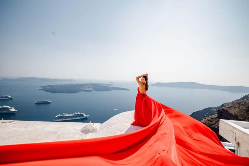 Santorini:Flying Dress shoot with Professional photographer - Key highlights worth your time