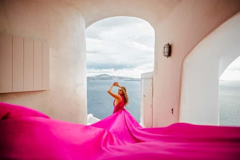 Santorini:Flying Dress shoot with Professional photographer - Value and price: why $235 can make sense here