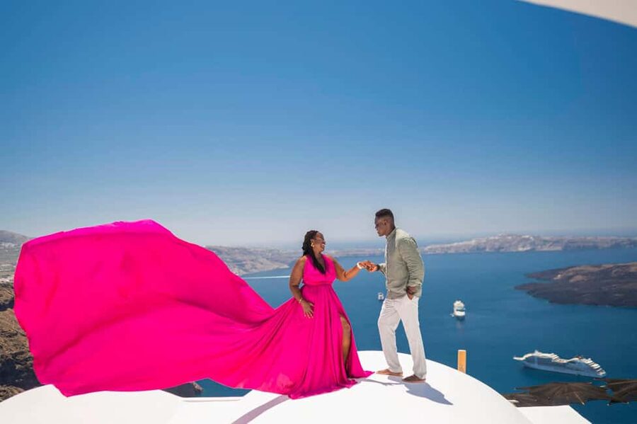 Santorini: Flying Dress with Photos & Video Reel - Flying dress colors, changing area, and how posing really feels