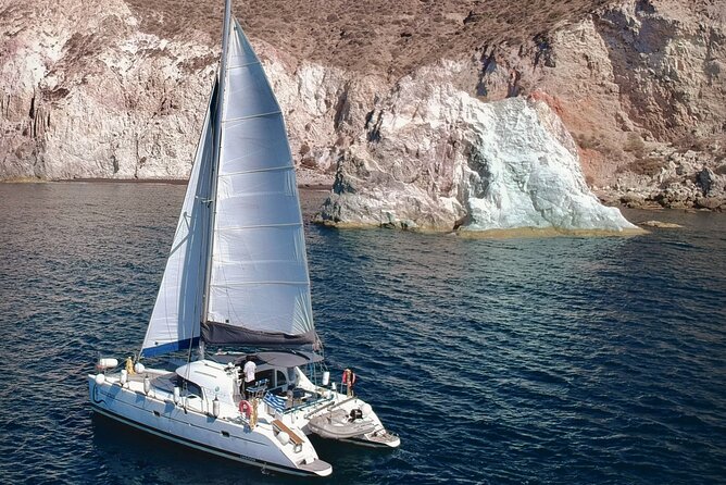 Santorini: Full-Day Catamaran Cruise, with Food|Drinks - Palea Kameni: Wine, Snorkeling Gear, and the Longest Stop