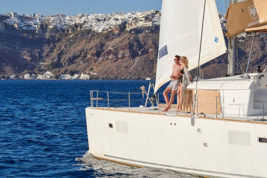 Santorini Gold Catamaran Cruise with Snorkel, BBQ & Open Bar - Why Vlychada Marina Sets the Right Tone