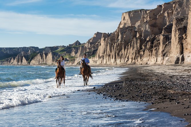 Santorini Horse Riding to Black Sandy Beach - Efippos Vlychada stables, then straight into the dunes