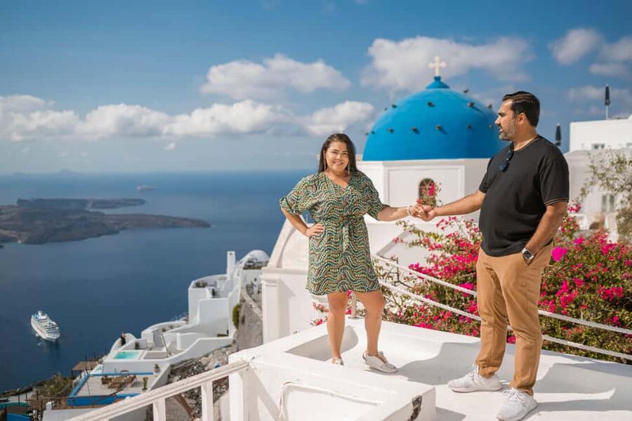 Santorini: Imerovigli Professional Photoshoot in Blue Dome - Where you’ll stand: white houses, blue domes, sea views