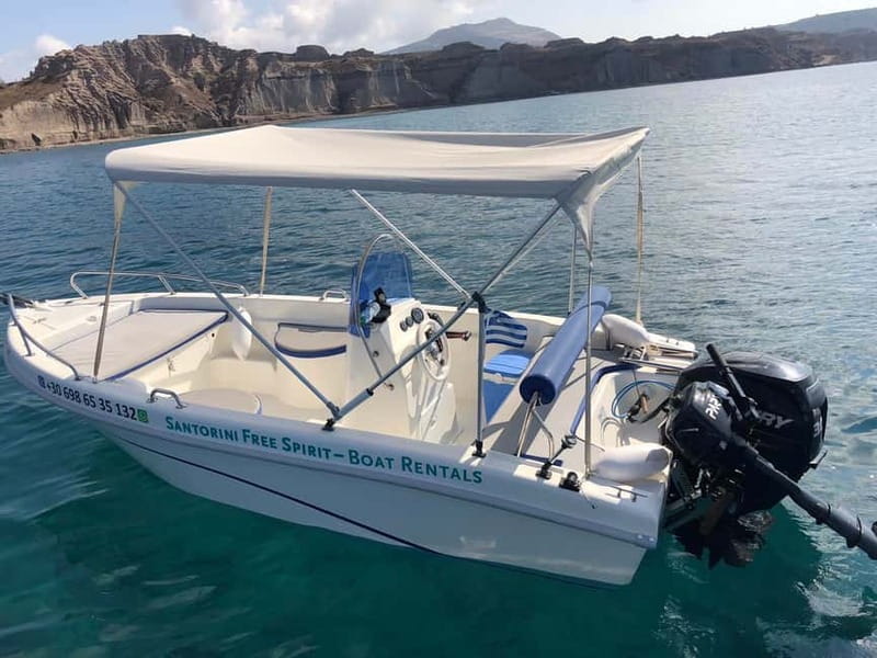 Santorini: License-Free Boat Rental with Ice, Water, & Fruit - From Notos Hotel Pier to Full Caldera Time