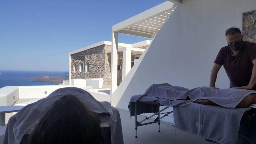 Santorini: Mobile Couples Massage at Your Private Villa - Mobile massage setup, tables and music in your Santorini villa