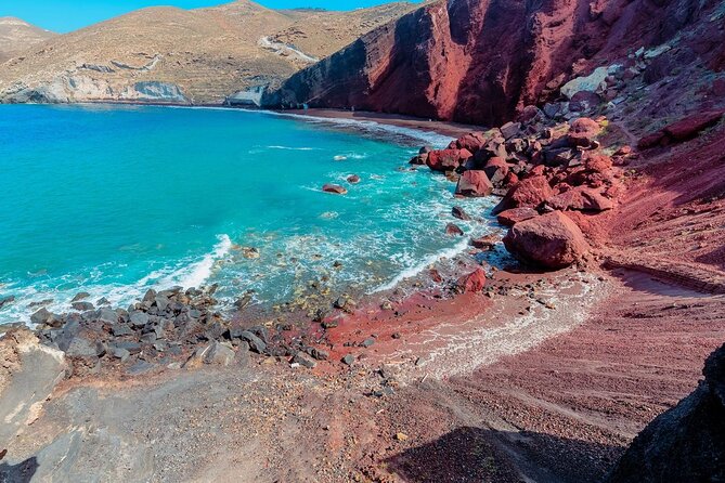 Santorini: Must-See & Winery Visit Private Tour - Perivolos Beach Pause: Black Sand, Blue Water, and Easy Food Nearby
