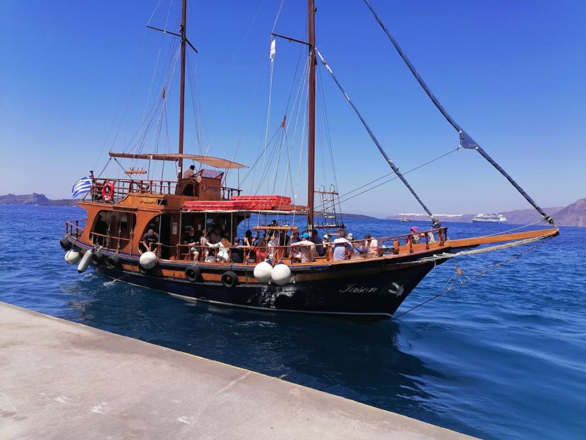 Santorini: Mythical Day Trip to Akrotiri with Volcano Cruise - Volcano cruise on a traditional wooden boat