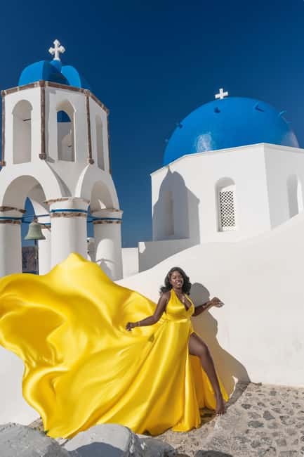 Santorini: Oia Flying Dress Photoshoot by SokoLOVE - Timing, Weather, and What to Pack (Comfort Shoes Matter)