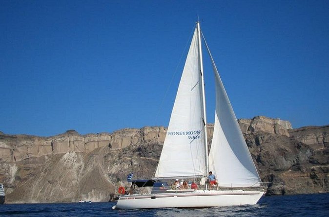 Santorini Oia: Private Sailing Yacht Cruise with Meal and Drinks - Nea Kameni: a longer water break plus lunch onboard
