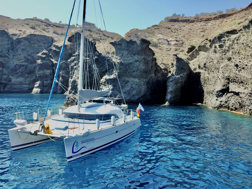 Santorini: Private All-In Catamaran Cruise, with Food|Drinks - Boat Comfort and the Safety Rules You’ll Actually Use