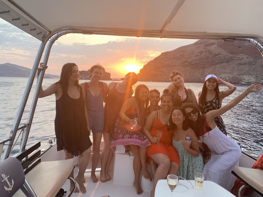 Santorini Private Cruise boat fishing tour - BBQ, Snorkeling - Watching the Oia sunset from the boat, with real positioning