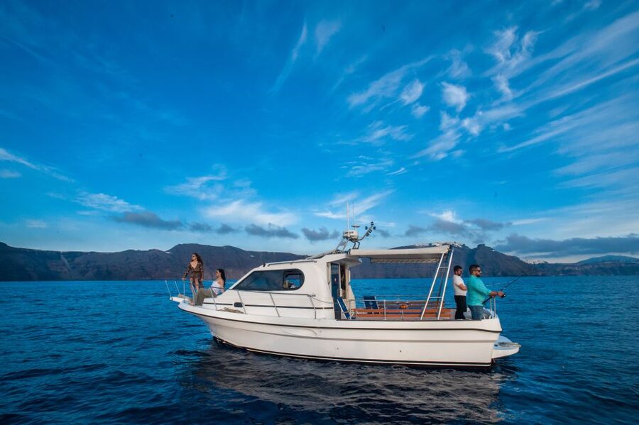 Santorini Private Cruise boat fishing tour - BBQ, Snorkeling - Value and price: what $1,001 per group really covers