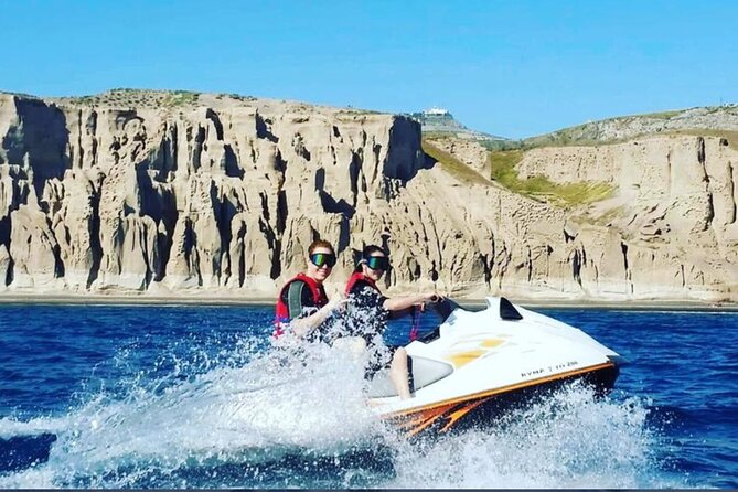 Santorini: Private South Coast Discovery on a Jet Ski - Your safety kit: safety boat, waterproof phone pouch, lockers, shower, and gear
