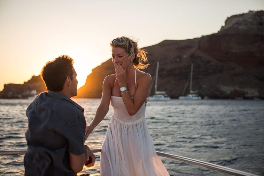 Santorini Proposal: A Luxury Photoshoot for Your Yes! Moment - Meeting at Oia Bus Terminal, Petalou, Then Moving Into Position