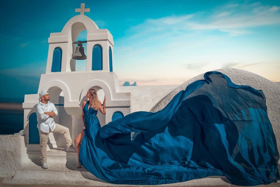 Santorini: Proposal Photoshoot l Private Entry to blue Dome - The blue dome focus: getting that iconic look without wasting time