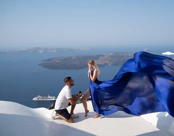 Santorini: Proposal Photoshoot l Private Entry to blue Dome - Oia or Thera-to-Fira: where your session starts and why it matters