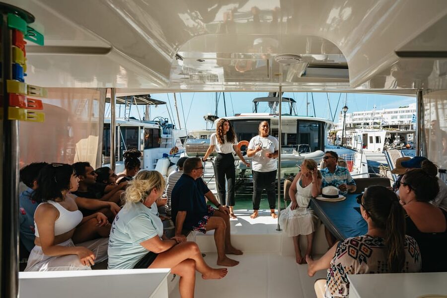 Santorini: Sailing Catamaran Cruise with BBQ and Drinks - Caldera Cruising Past the Venetian Lighthouse and Indian Rocks