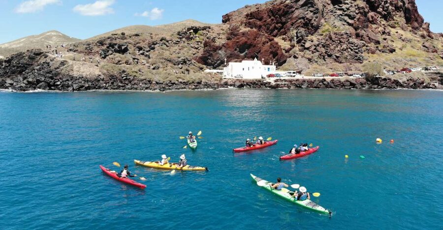 Santorini: South Sea Kayaking Tour with Sea Caves and Picnic - How much work is it, and what should you bring